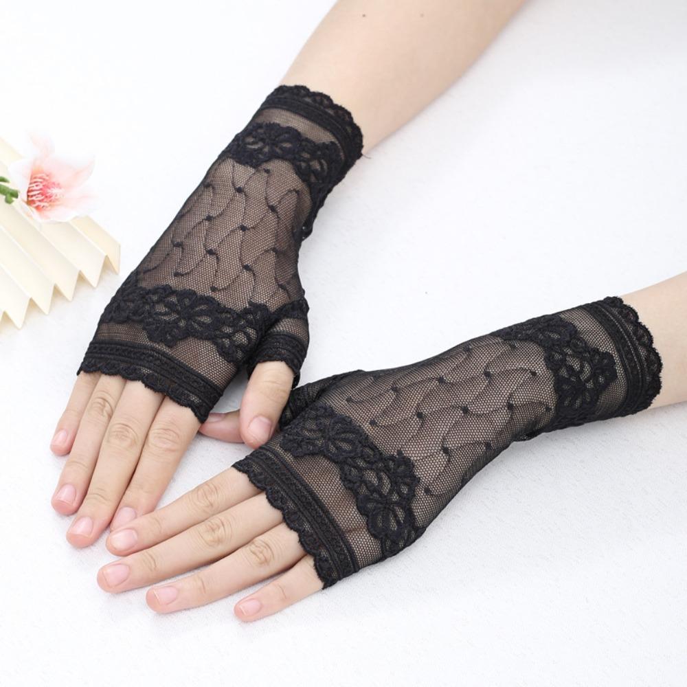 1 Pair Elastic Lace Gloves Flower Pattern Bridal Gloves Vintage Mesh Gloves for Women