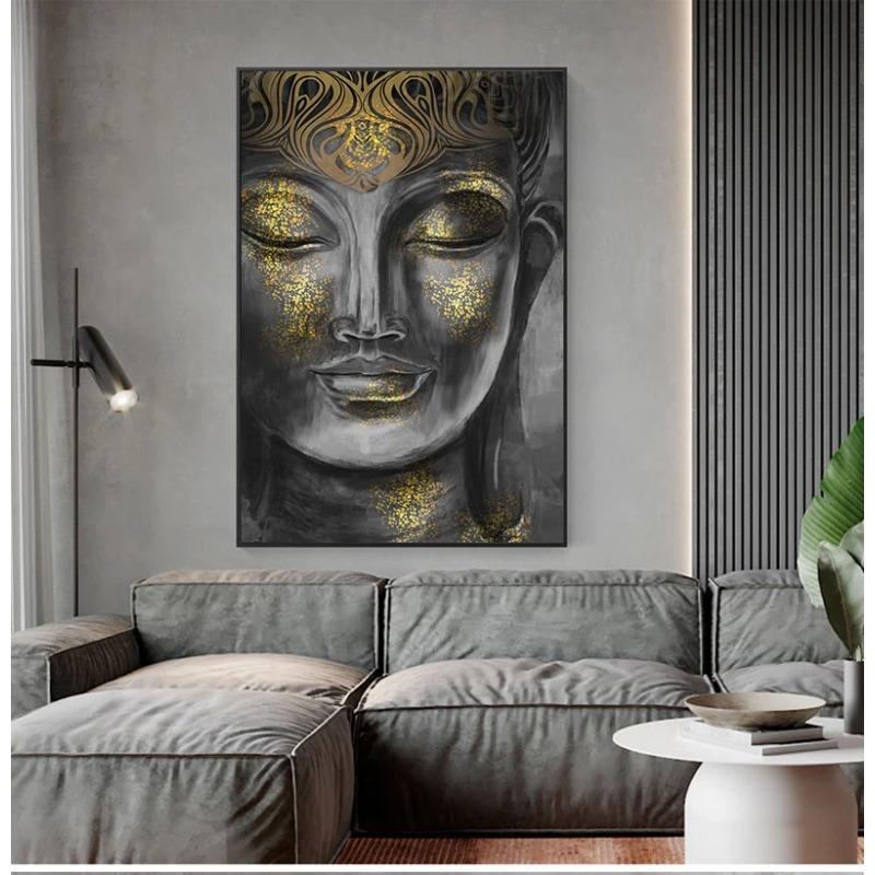 Pieces Modern Home Decor Wall Art Pictures For Living Room Golden Buddha Statue HD Canvas Oil Painting Bedroom Fashion Posters