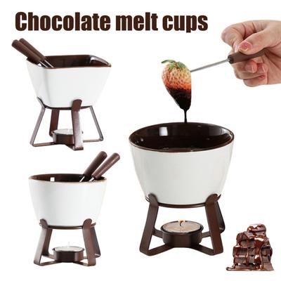 Chocolate Fondue Mugs Set with Forks 300ml Ceramic Melting Pot Set