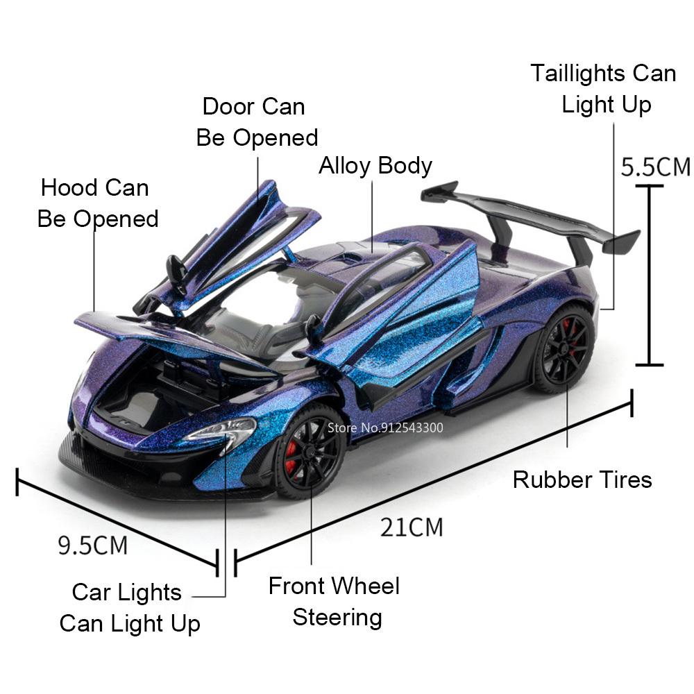 Scale 1:24 Senna P1 Sports Car Toy Model Metal Die-cast Pull Back Supercar Shock Absorption Miniature Vehicles Models Boys Gifts