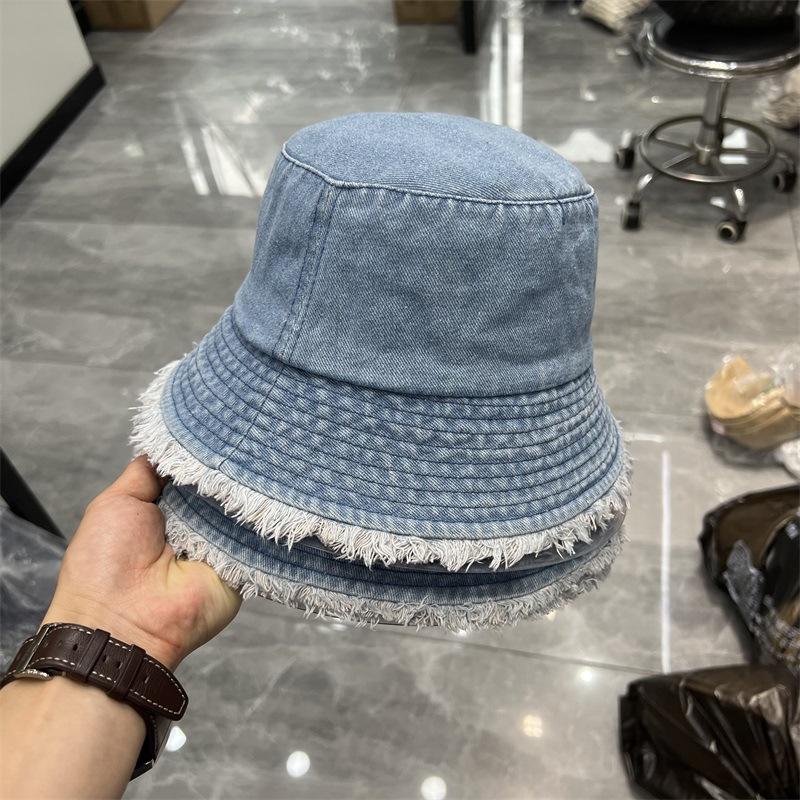 

Деним деним панама женская весна и лето необработанный край универсальная шляпа-ведро литературная уличная солнцезащитная M（56-58cm）