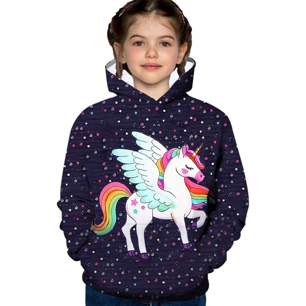 

Детская толстовка с капюшоном Kid Adorable Pony 3D Print Hoodie Осень-Весна Уличная одежда для детей с длинным рукавом и рисунком единорога 160CM