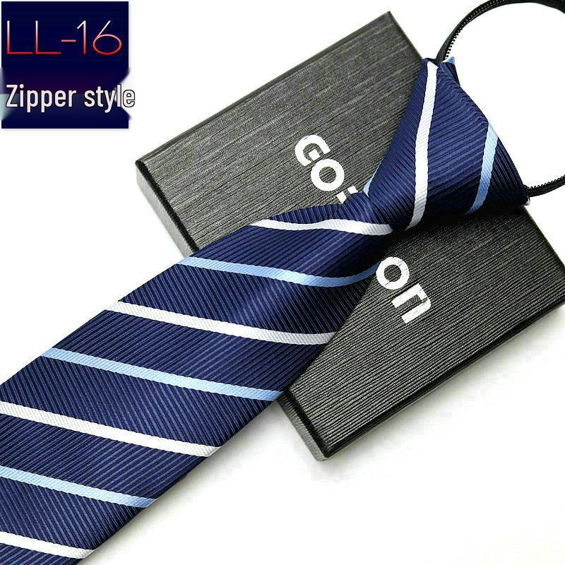 Men's No-Iron Zipper Striped Formal Tie with Logo, 8cm