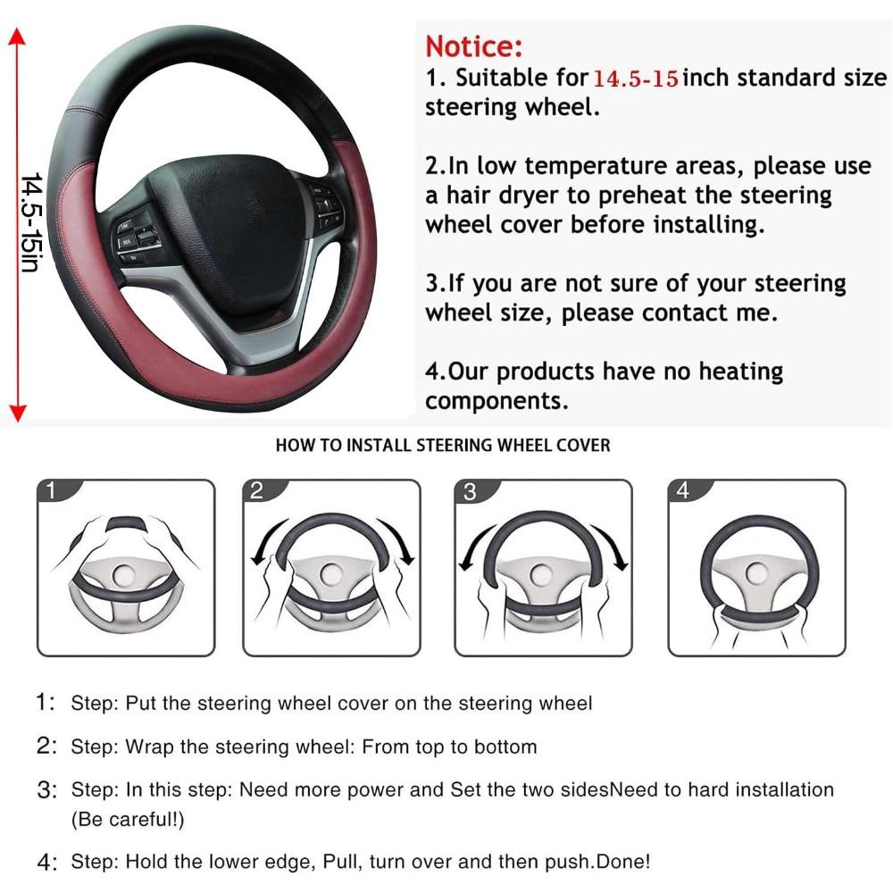 Leather Black Steering Wheel Protector Flat Bottom Steering Wheel Cover Black Microfiber Leather with Anti-Slip Lining