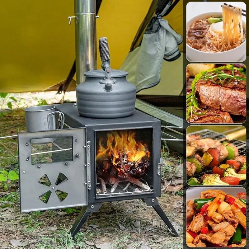Camping Stove Detachable Chimney Portable Firewood Stove Outdoor Tent  Camping Fire Wood Heater  Heating Fire Basin