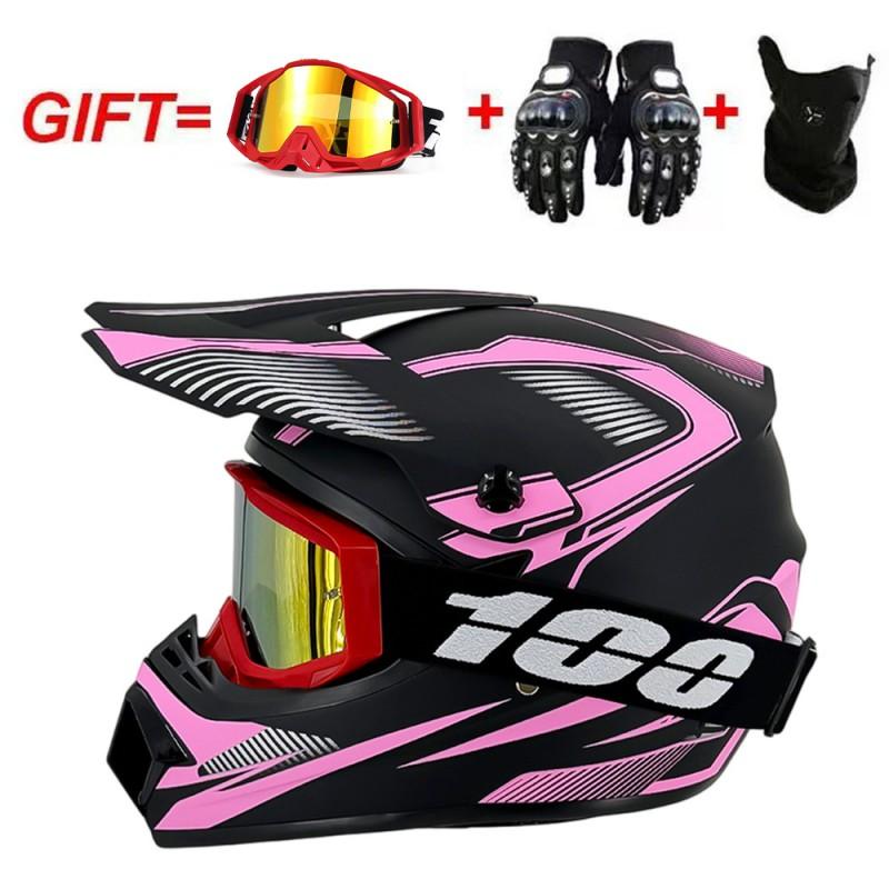 Full Face Motorcycle Helmet With Included Goggles Cover Gloves - All Season ABS Safety Gear Off-Road MTB ATV Riding