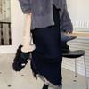 Korean-Style Women's Autumn Winter High Waist Slim-Fitting Knitted Midi Skirt with Lace Trim A-Line Versatile Knitted Skirt