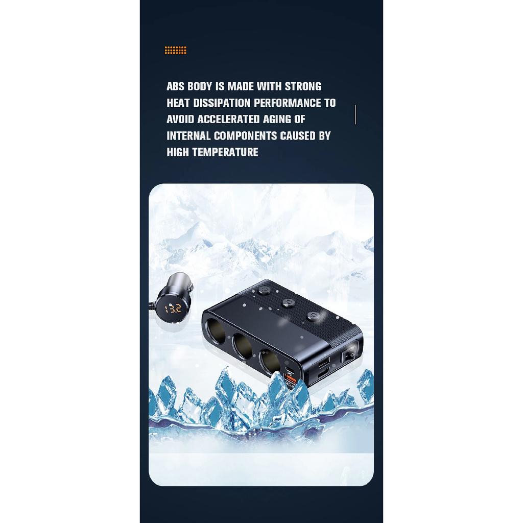 128W Car Charger Splitter Multi Ports PD30W QC3.0 Cigarette Lighter Adapter Car Cigarette Lighter Socket Splitter with Switch