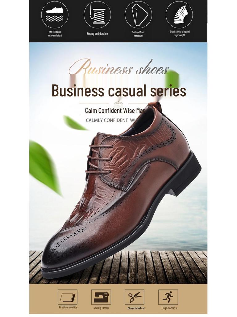 Podwyższające wzrost brytyjskie brogsy skórzane męskie buty formalne