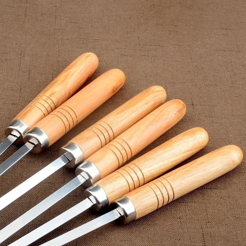 Wooden Handle Grilled Skewers Stainless Steel Barbecue Skewers Lamb Forks Needles With Cloth Bags Essential Barbecue Accessories