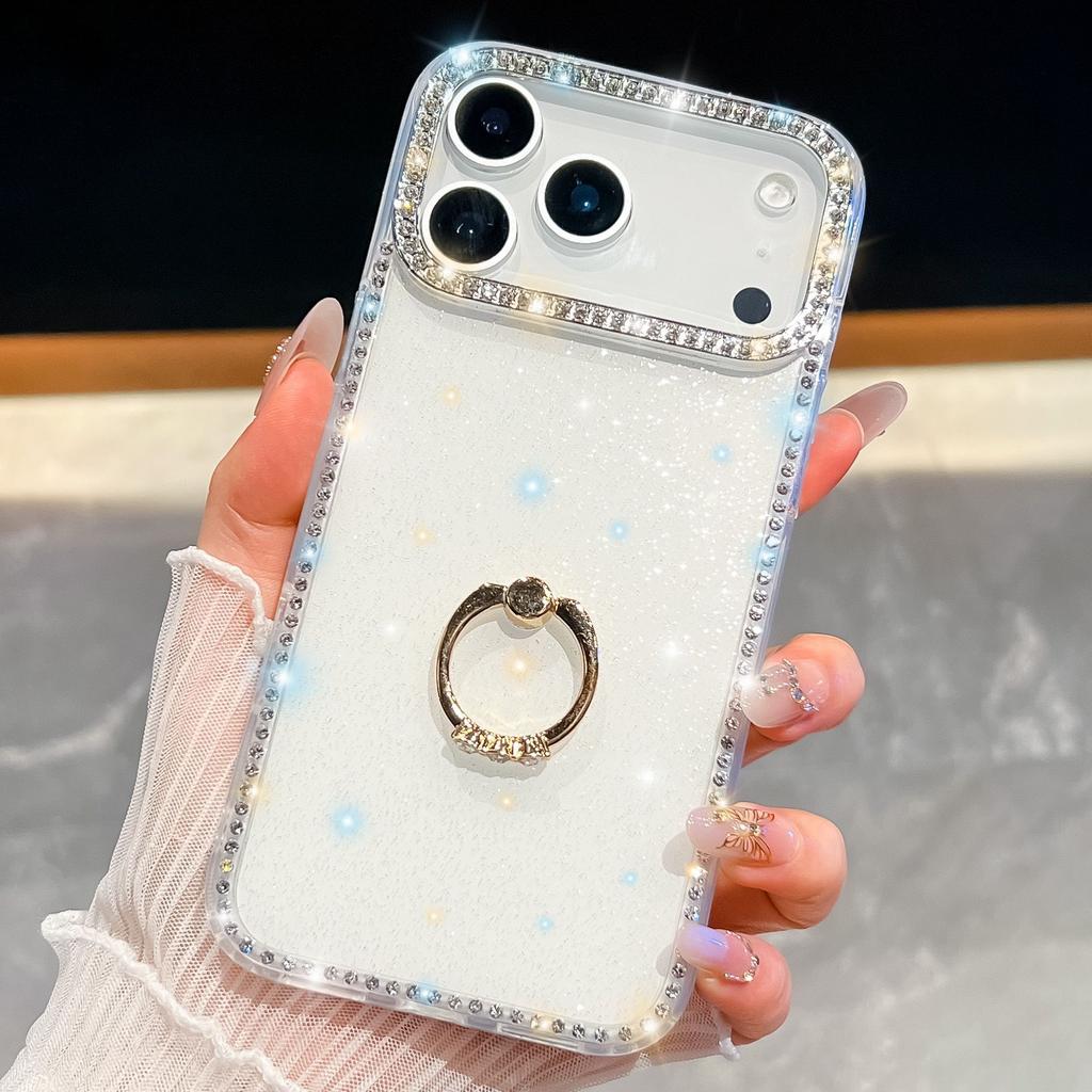 Star Transparent Glitter Powder Suitable for IPhone17Air Phone Case Apple 16 Ring Bracket 15 Diamond Mounted Anti Fall Cover