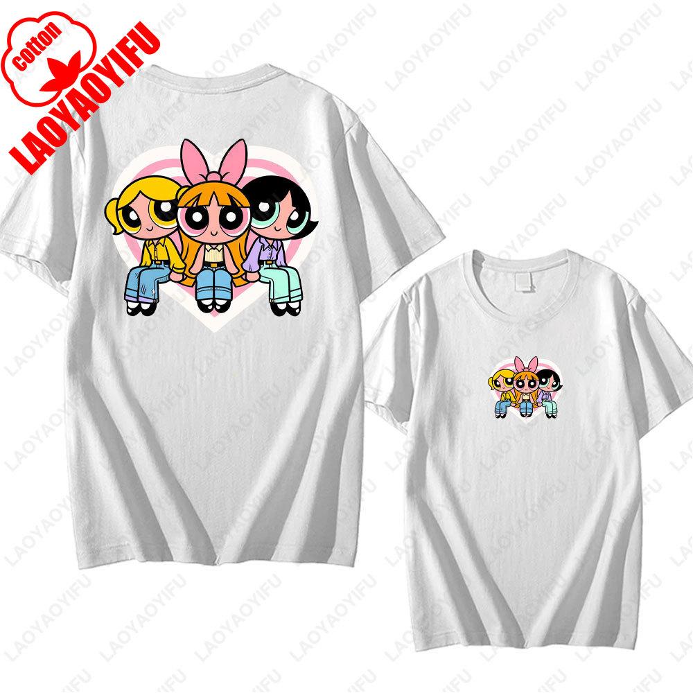 The Powerpuff Girls Anime Tshirt Trendy Kawaii Woman Clothing O Neck Summer Cotton Short Sleeve Tee Retro Trend Cool Street Tops