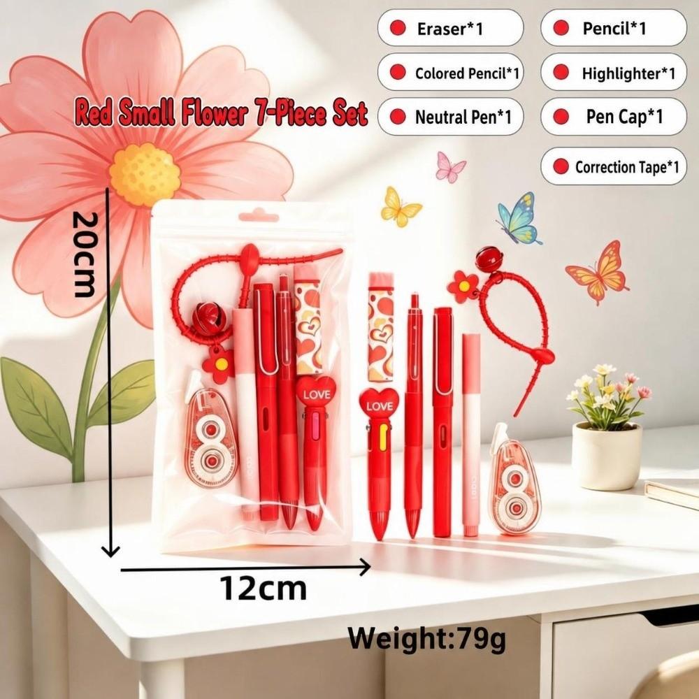7-in-1 Flower Stationery Set Multi Color Pen Gift Set Kawaii 7 in 1 Pen Set  School Supplies