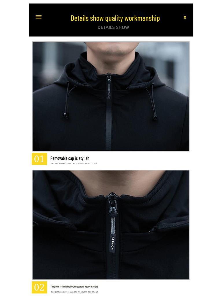 Men's Windproof Hooded Jacket - Spring/Autumn Versatile Slim Fit Solid Color Casual Outerwear