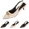 Work Hot Sandals For Women Beaded High Heel Slingback Pointed Toe Slip Stilettos Ankle Strap Adjustable Leather Style Shoes