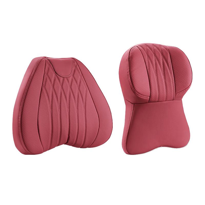 Car Seat High-end Leather Pillow Neck Driving Seat Headrest Back Cushion Luxury Universal Auto Lumbar Support Waist Head Qulit