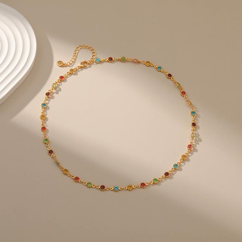 K Gold Plated Multicolor Zircon Adjustable Clavicle Necklace