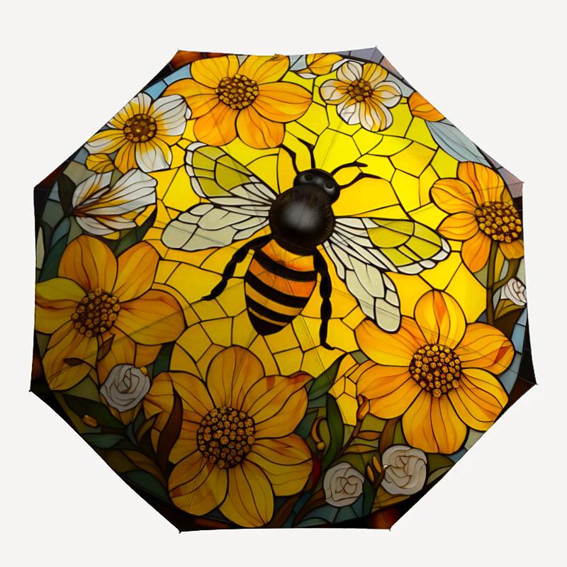 

1PC Bee Stained Art Folding Umbrella with 8 Frames, Automatic Open, Durable Frame, Quality Craftsmanship yy250912088