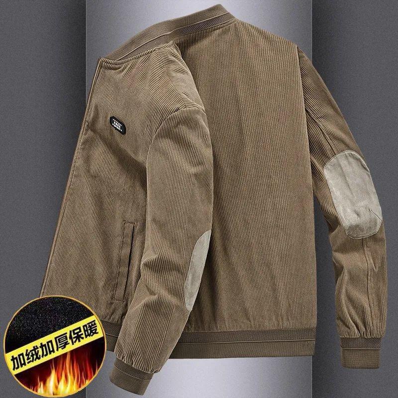 Men's Winter Corduroy Baseball Collar Jacket - Retro, Casual, Loose Fit, Plus Velvet Thickened