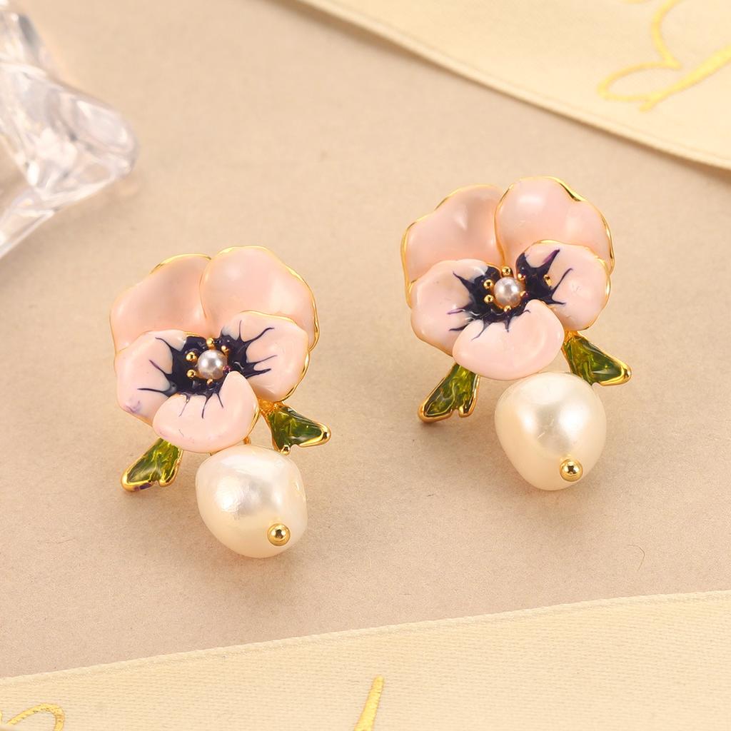 Naturalne Perłowe Kwiatowe Emaliowane Akcesoria Mori Słodki Nowy Design Kolczyki