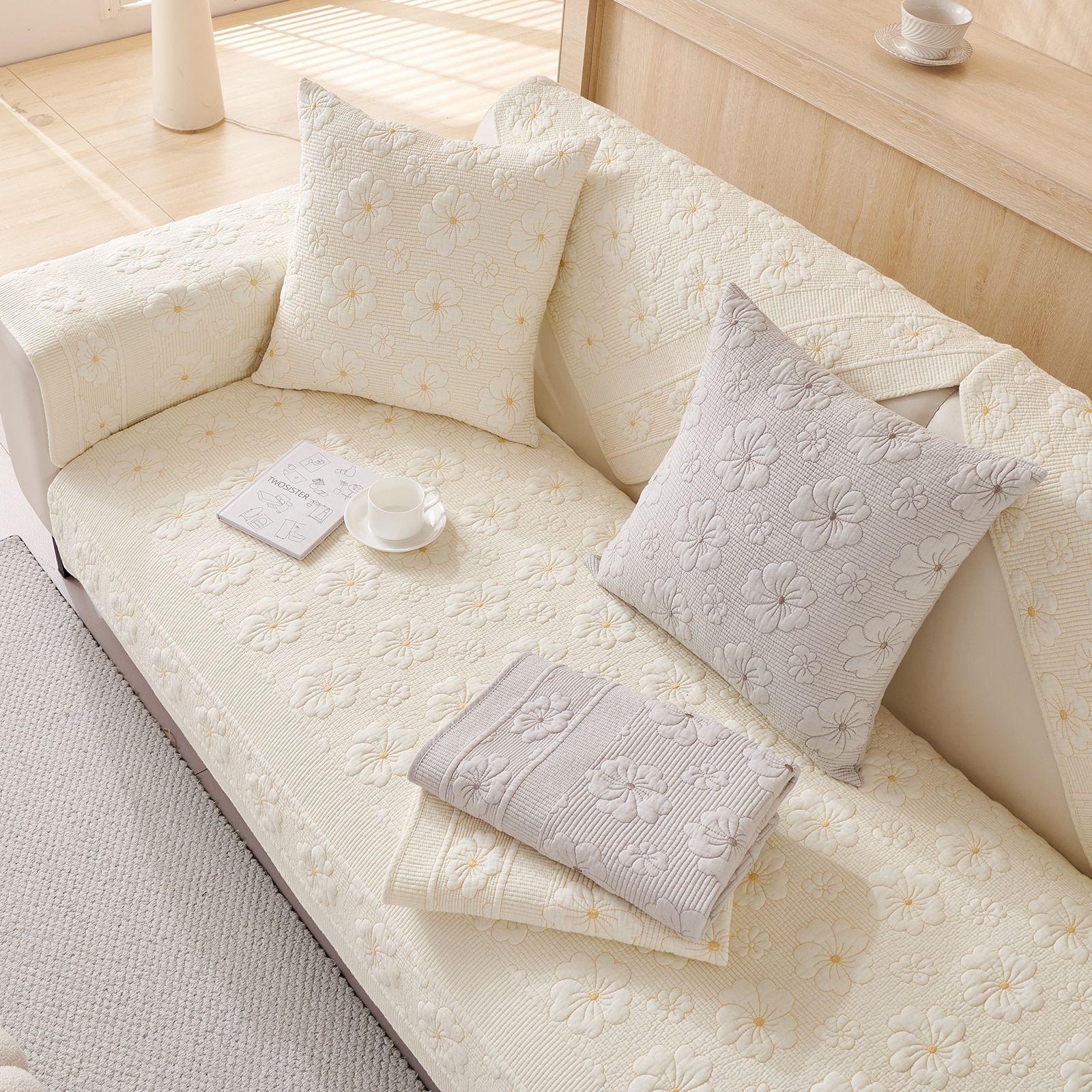 

Cream Wind Sofa Cushion, Pure Cotton, Universal In All Seasons, Simple Straight Row Sofa Cover New Fabric Seat Cushion, Non-Slip 70*70cm