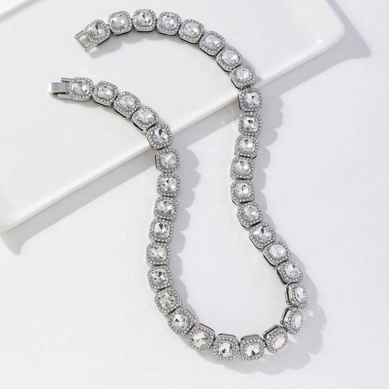 

Full of Crystals Sugar Sugar Crystal Cuban Necklace Men s European and American Hip-hop HipHop Fashion Man Accessories Niche High Sense Choker Sugar Cube Necklace [50cm#Silver]