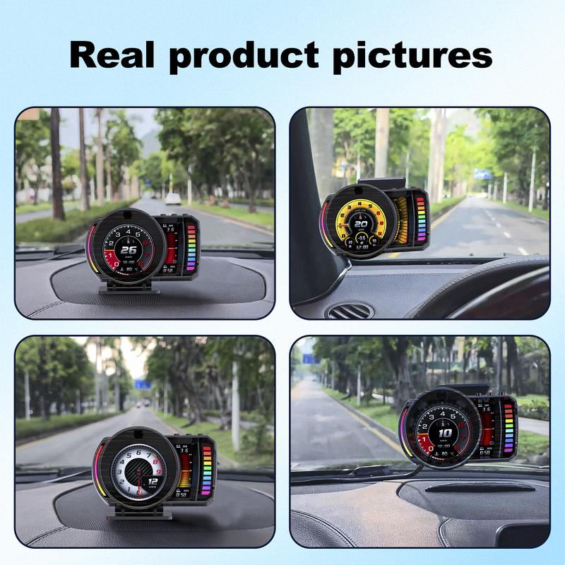 OBD+GPS+RGB P28 Car HUD OBD2 Gauge Digital Speedometer Turbo RPM Water Temperature With Gesture Recognition Overspeed Alarm