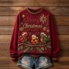 Women's Christmas Print Round Neck Long Sleeve Pullover Top for Holiday Casual Wear