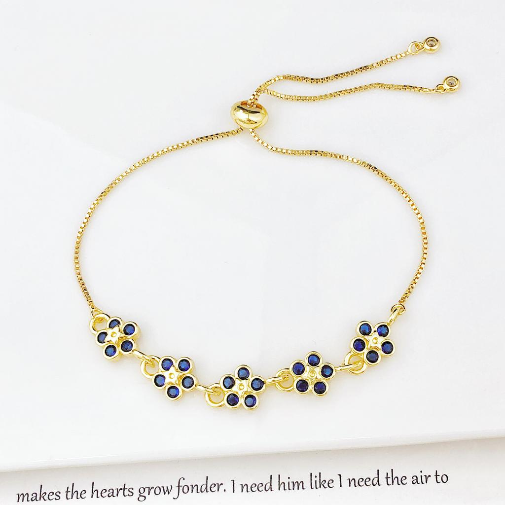 Gold-Plated Adjustable Crystal Flower Plant Bracelet for Women Female New Trend Daily Party Wrist Jewelry Girls Birthday Gift