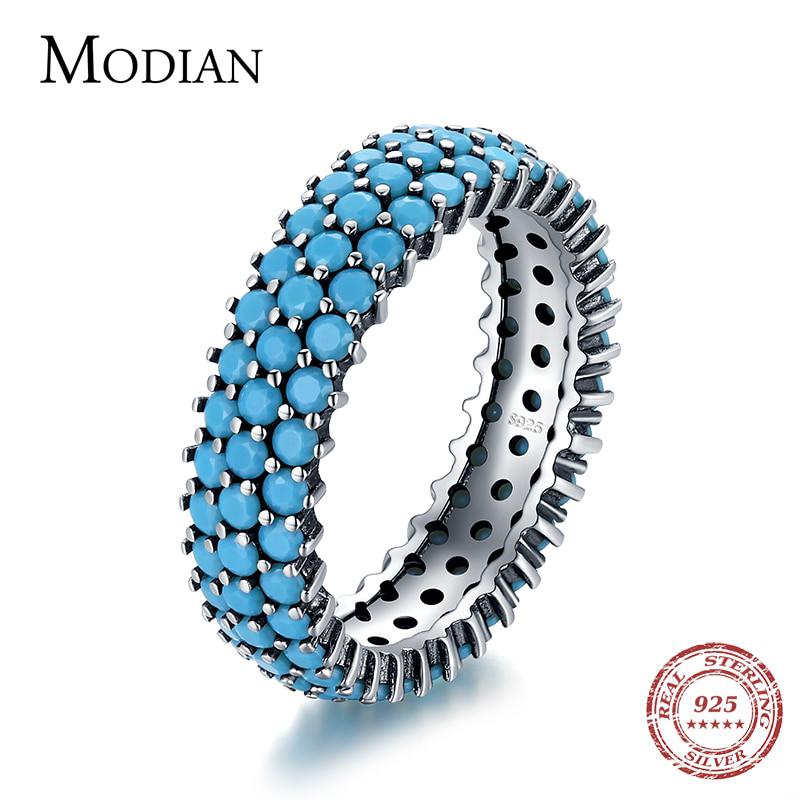 

Genuine 925 Sterling Silver Luxury Turquoise Finger Rings for Women Vintage Retro Bohemian Style Rings Fine Jewelry Anel