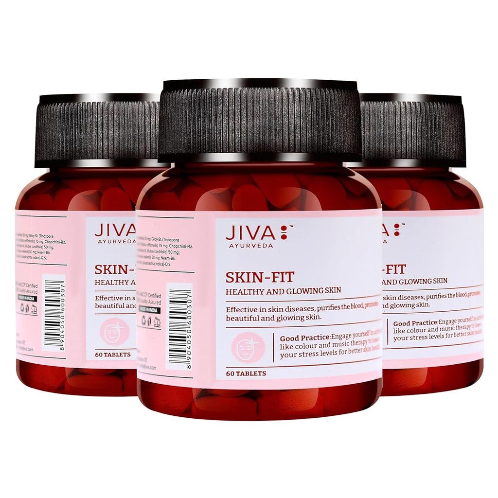 Jiva Skin-Fit Ayurvedic Tablets 60pcs X Pack of 3 for Skin Health Blood Purification and Natural Glow