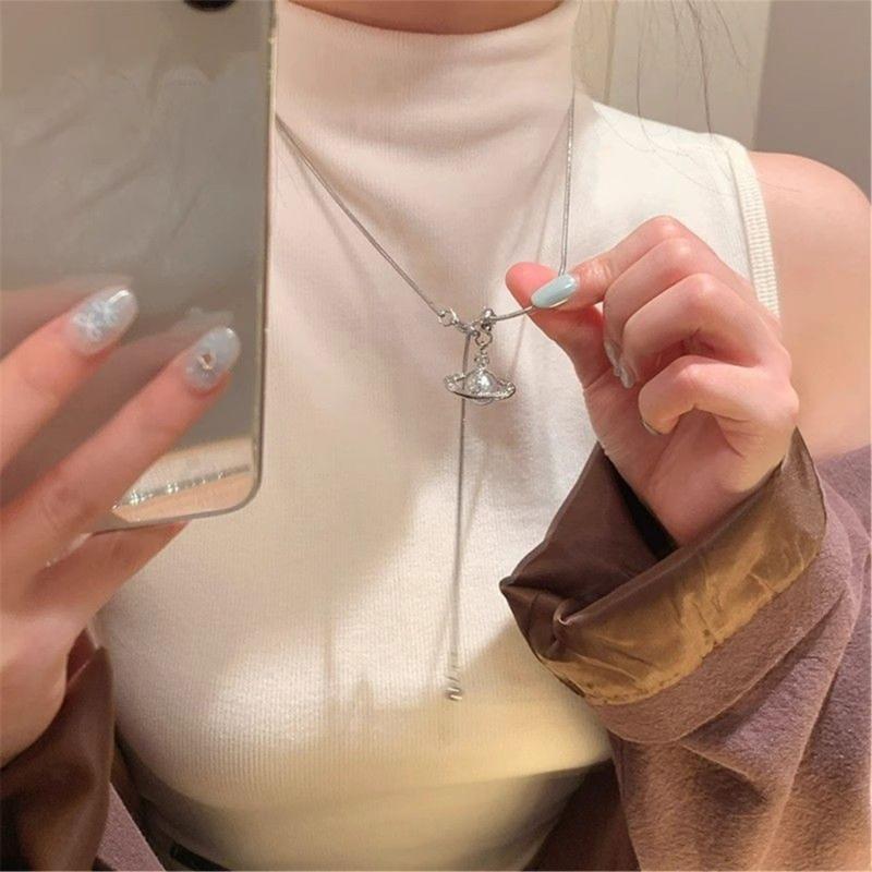 Elegant Moon and Star Tassels Long Necklace Adjustable Collarbone Chain for Versatile Styling Alloy Neck Jewelry