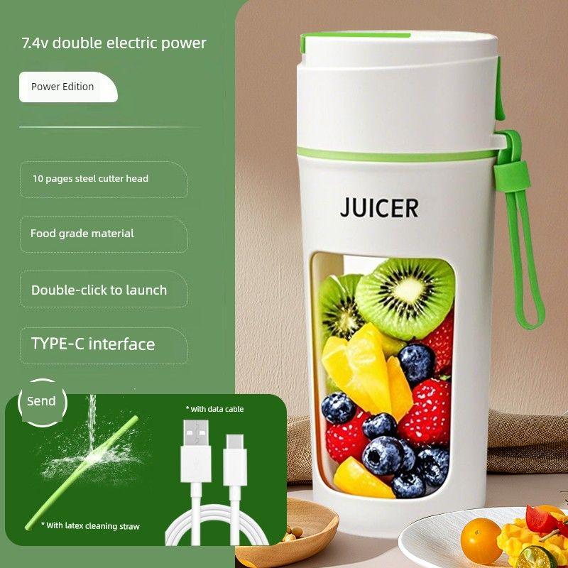 

Charging Digital Display Juicer For Home Small Portable Fruit Juicing Cup Outdoor Multifunctional Electric Blender Apple Green [10 Page Knife + Ice Breaking]]