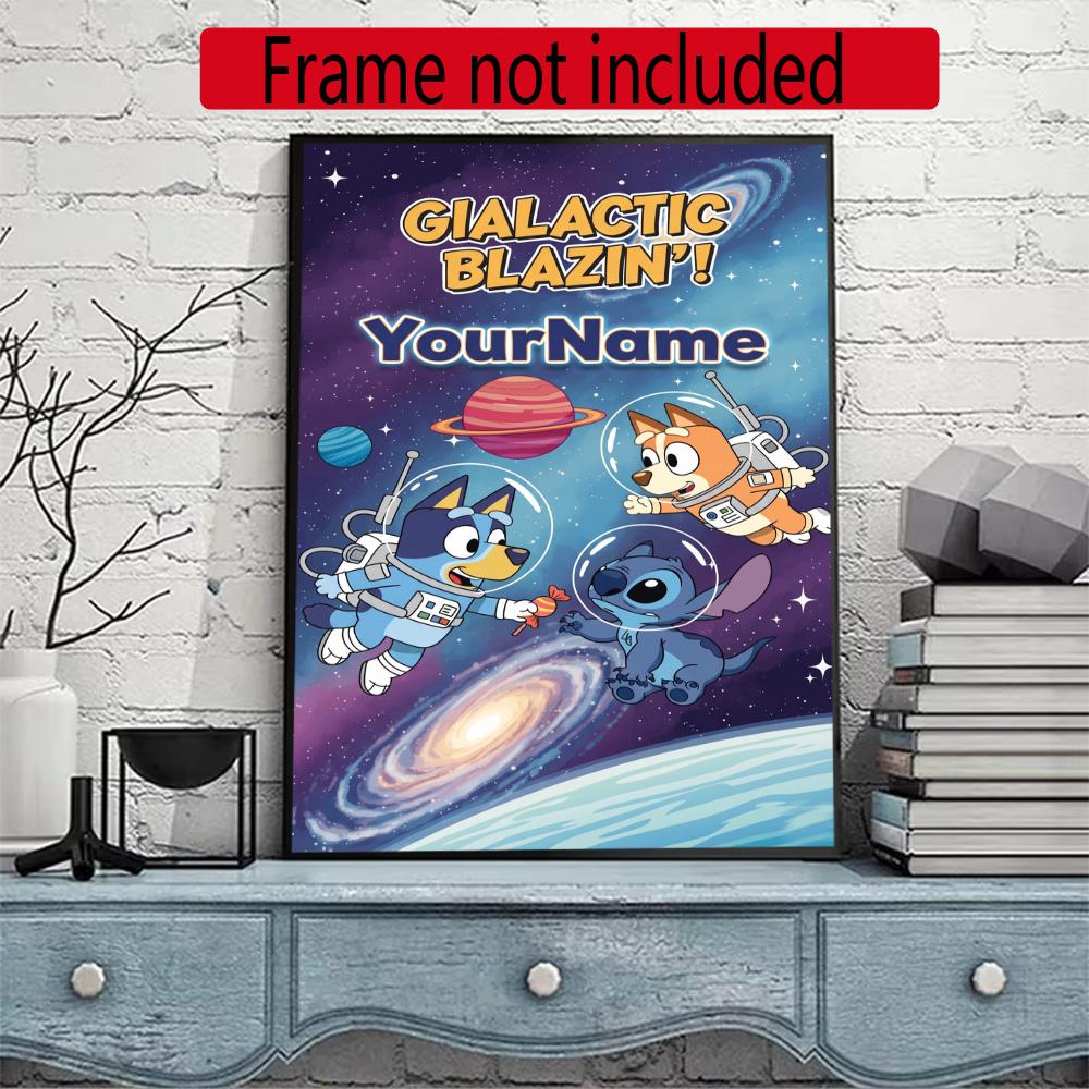 Bluey Customize Your Name Diamond Painting Round Diamond Diy Frameless Holiday Artwork Suitable For Home Office Wall Decoration