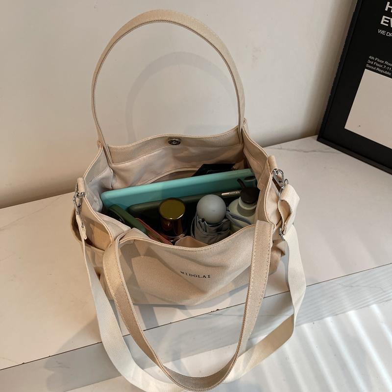 Commuter Canvas Bag Women Shoulder Crossbody Bag Solid Color Shopping Bag
