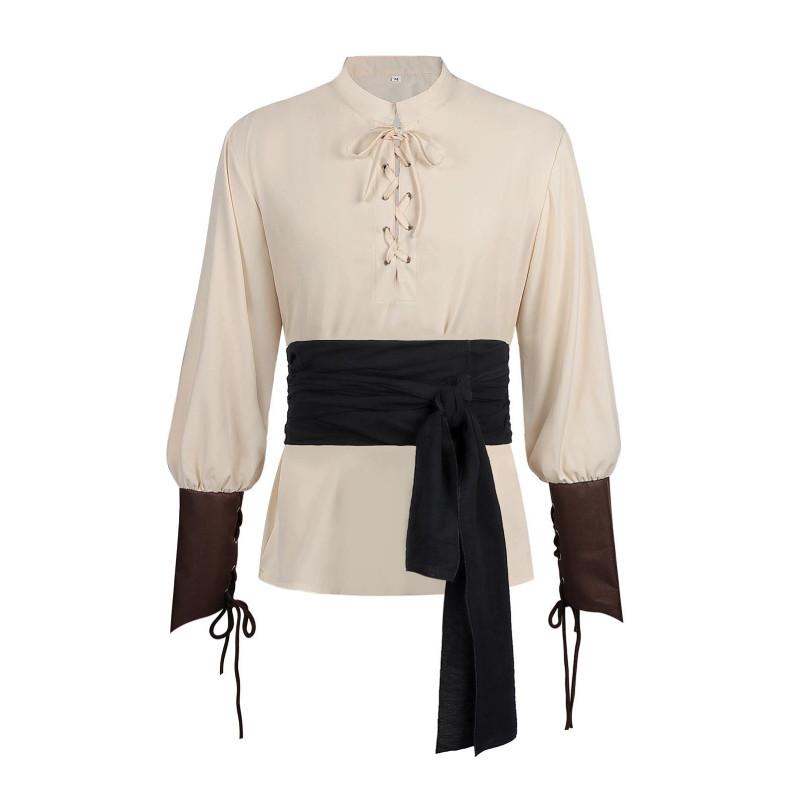 Renaissance Middle Ages Steampunk Cosplay Costume Pirate Shirt Halloween Party