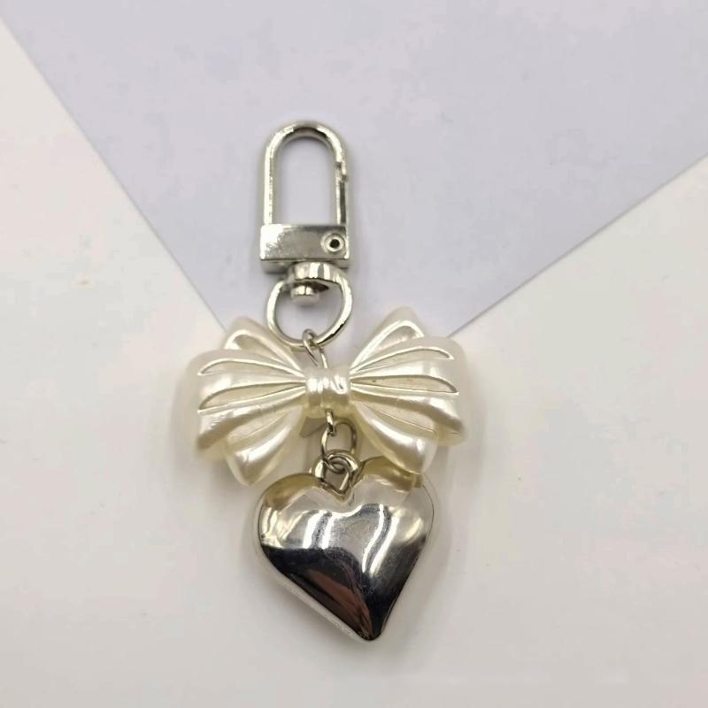 Schlüsselanhänger mit Herzanhänger und Schleife, Handy-Anhänger, abnehmbares Handy-Lanyard, handgefertigt, stilvoller Schmuck für Geldbörse und Tasche