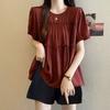 Women's Short Sleeve Shirt Summer Shoulder Level Top Waist Shaping Slimming Loose Fitting Hide Belly Meat Covering Top