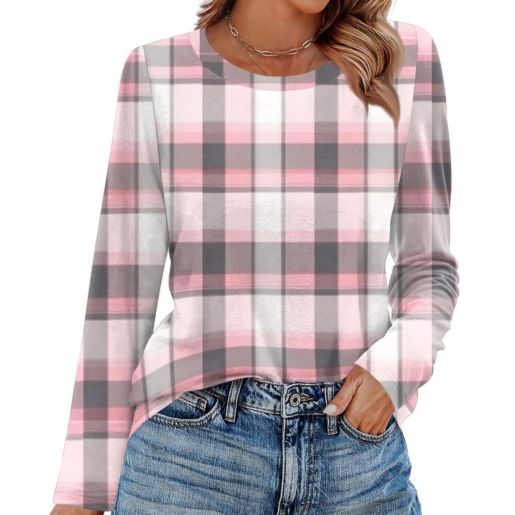 Camicie a maniche lunghe da donna T-shirt grafiche con stampa carina camicette Casual taglie forti Top basic Pullover