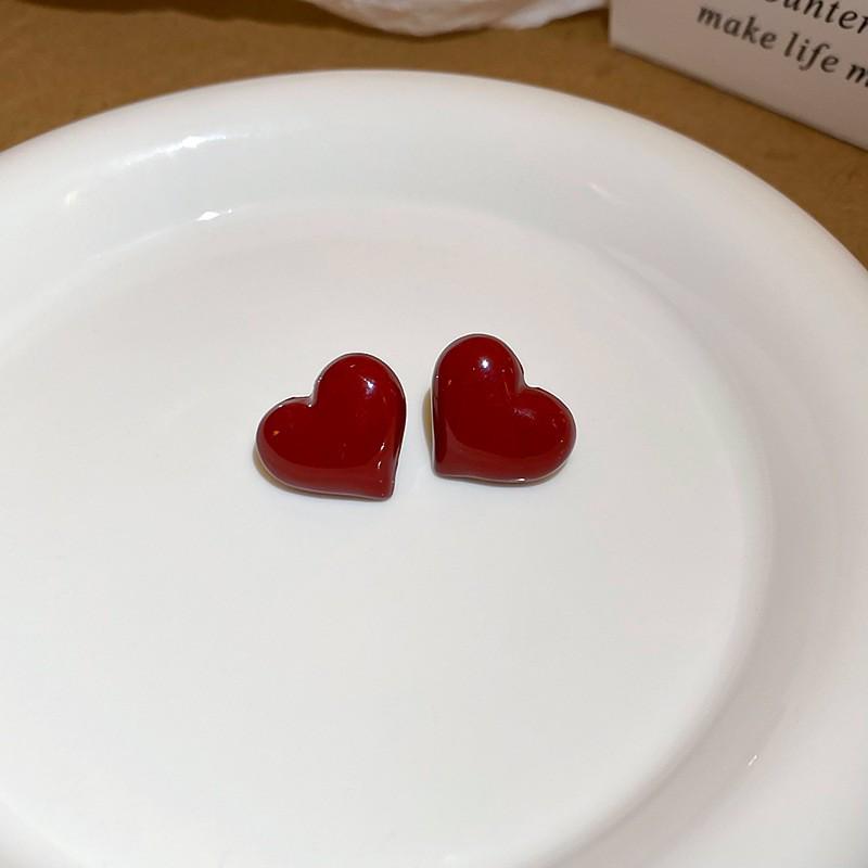 Ancola Silver Needle Red Heart Earrings – Fashionable, Luxurious & Elegant for Autumn/Winter 2025