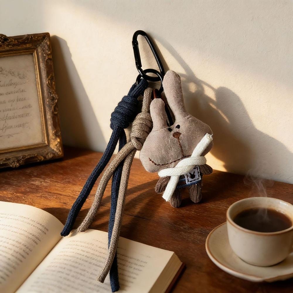 Braided Lanyard Vintage Bag Keychain Cartoon Animal Pendant Keyring Lanyard Charm  Bag Decoration