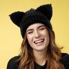 Yarn Knitted Beanie Hat Stretchable Knit Striped Beanie Gifts Cat Ear Beanie  Women and Men