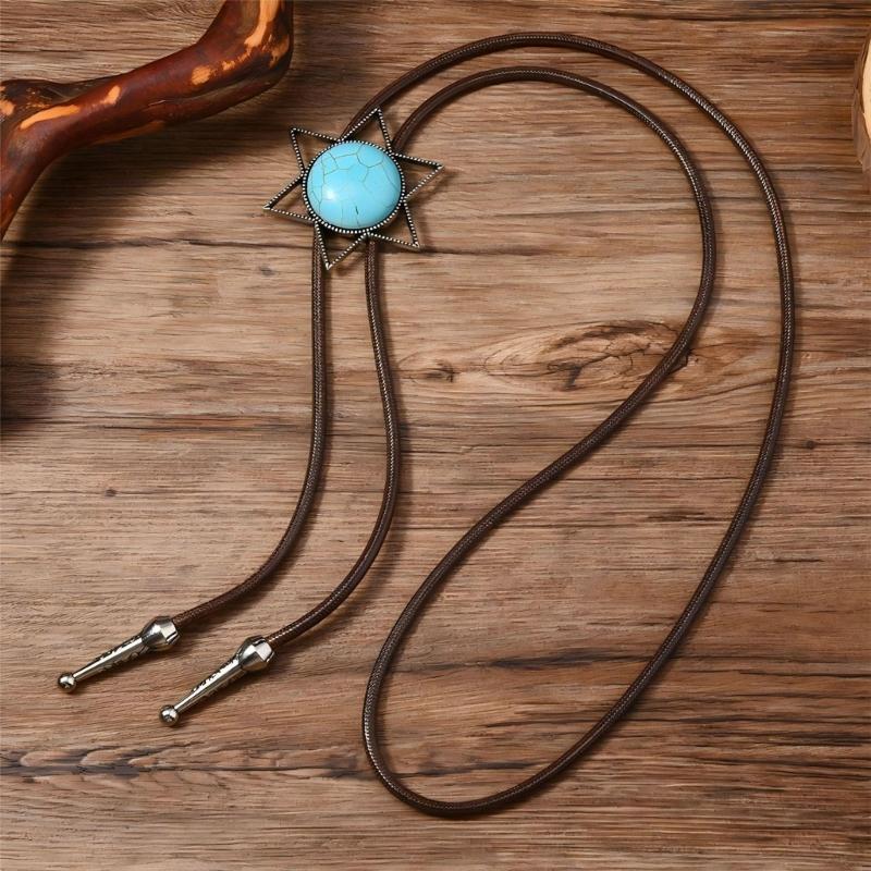 Bolo Tie Cowboy Costume Accessory for Men and Women Adjustable Length Vintage Metal Butterfly Pendant Necktie Necklace