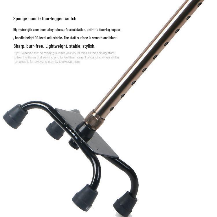 HEPO Aluminum Alloy Quad Cane: Adjustable Height, Four-Legged Support for Seniors