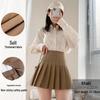 Spring 2025 Women's High Waist Plaid Pleated Skirt - Black A-Line Slimming College Style