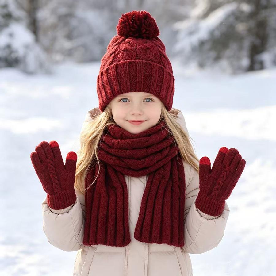 Dziecięcy Zimowy Ciepły Dzianinowy Zestaw Czapka z Pomponem Szalik Rękawiczki Zestaw 3 Szt. Lub Pojedyncza Czapka Beanie Wiatroodporna Ochrona Uszu Dla Chłopców Dziewczynek Zimna Pogoda Na Zewnątrz