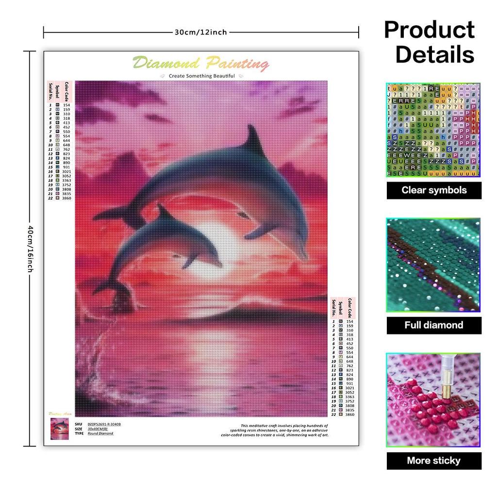 Frame Diy Diamond Painting Seascape Dolphin Embroidery Kit Mosaic Landscape Needlework Handicrafts Handmade Gift 30x40cm