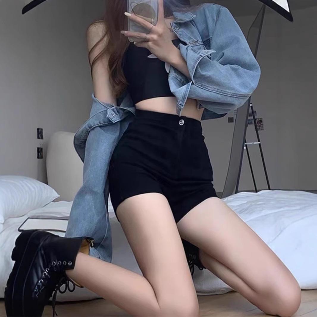 

Slim Fit High-Waist Denim Shorts: Trendy A-Line Summer Style for Women S
