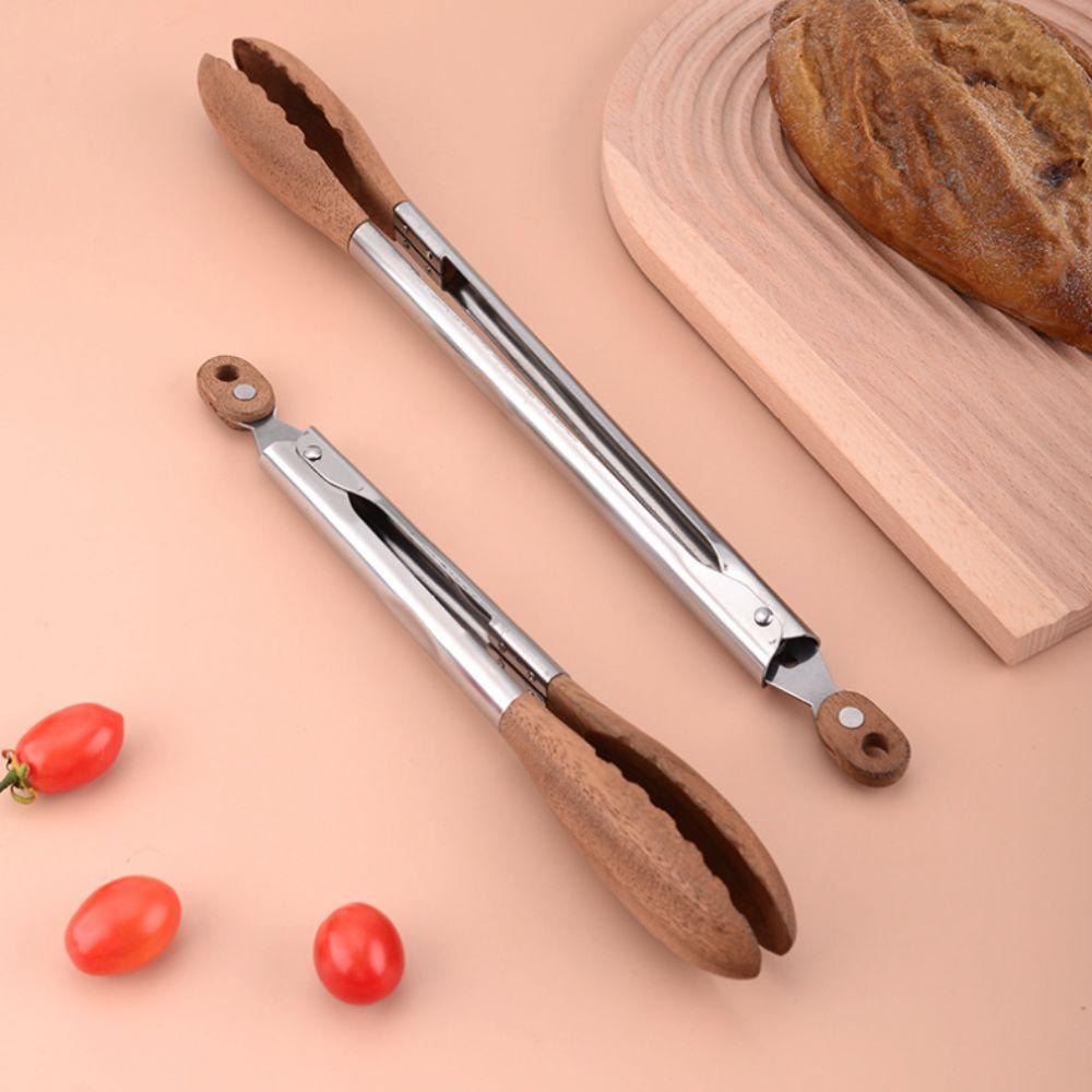 Wood Head Salad Bread Dessert Tong Stainless Steel Handle Food Clamp Barbecue Clips  Cooking