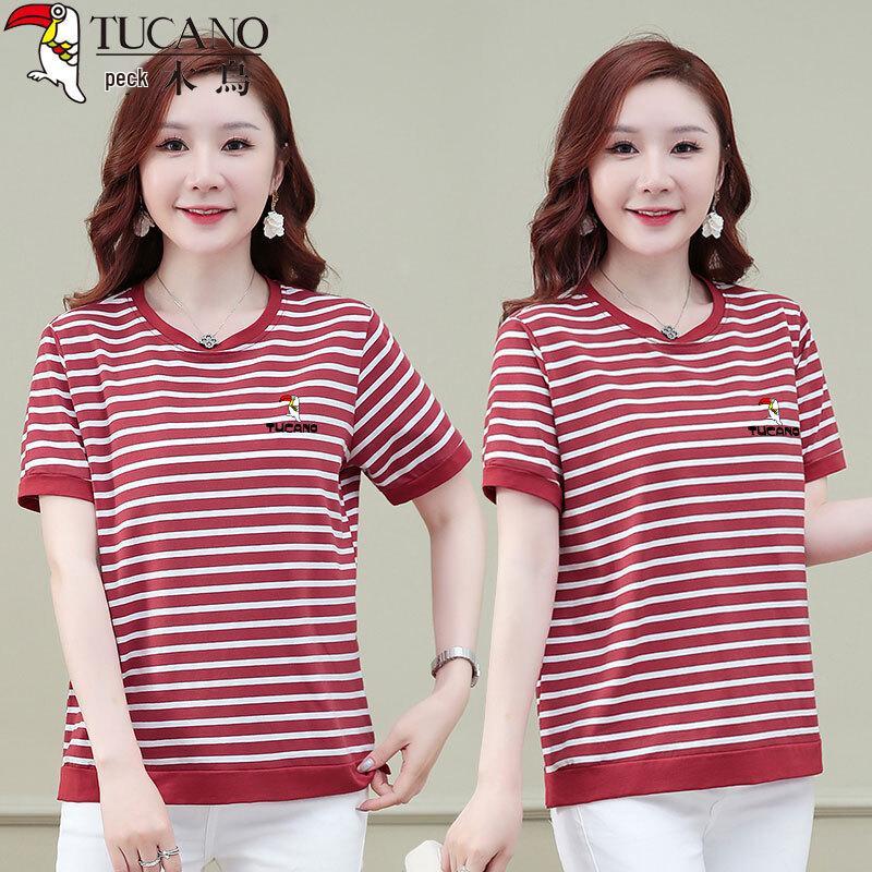 

Woodpecker Women s Striped Cotton Blend Short Sleeve T-Shirt 4XL